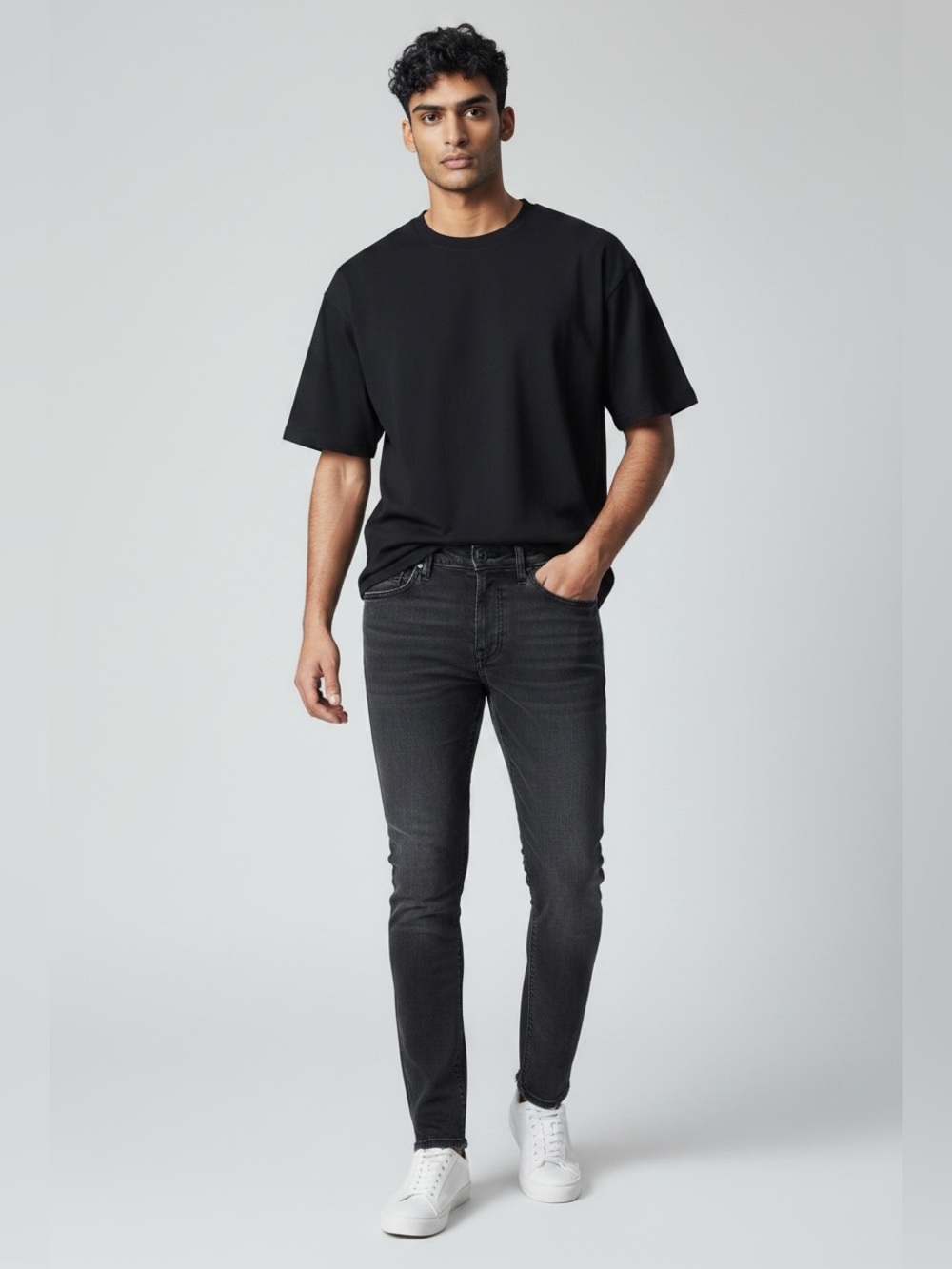 PAIGE Lennox Slim Fit Jeans Mens 29 Faded Black Raw Hem Stretch Denim